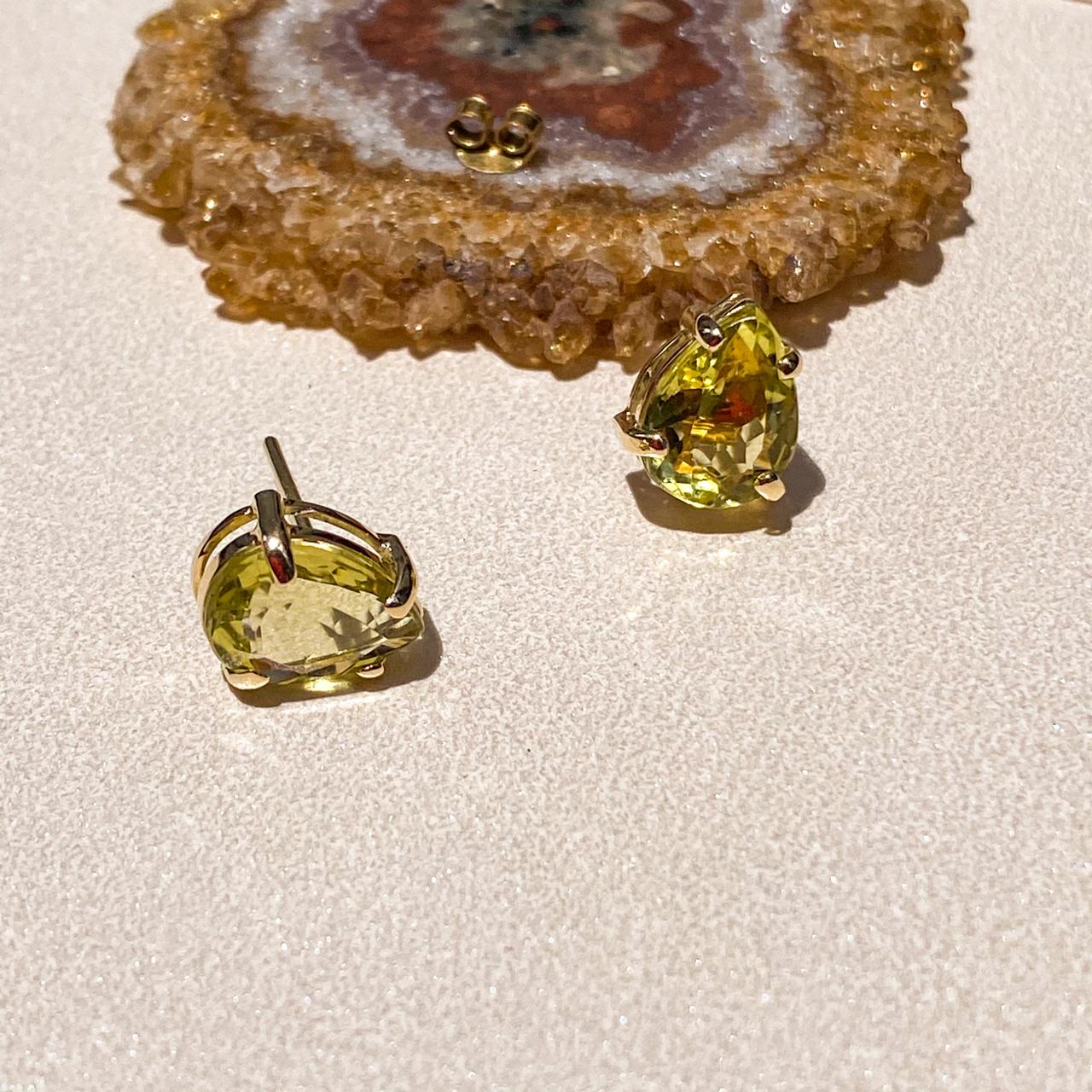 Brincos de Ouro Dot Citrino Gota