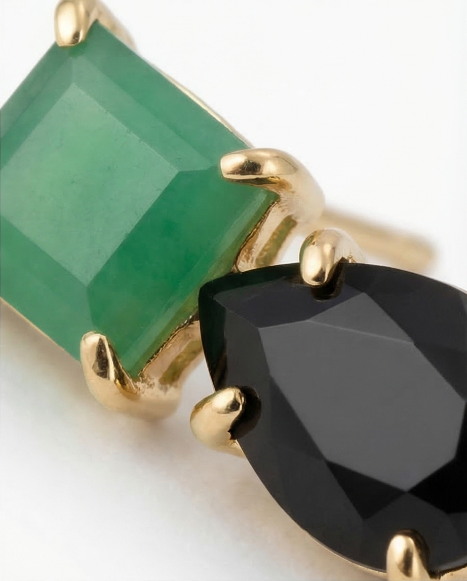 Brincos de Ouro Duo Ônix e Jade