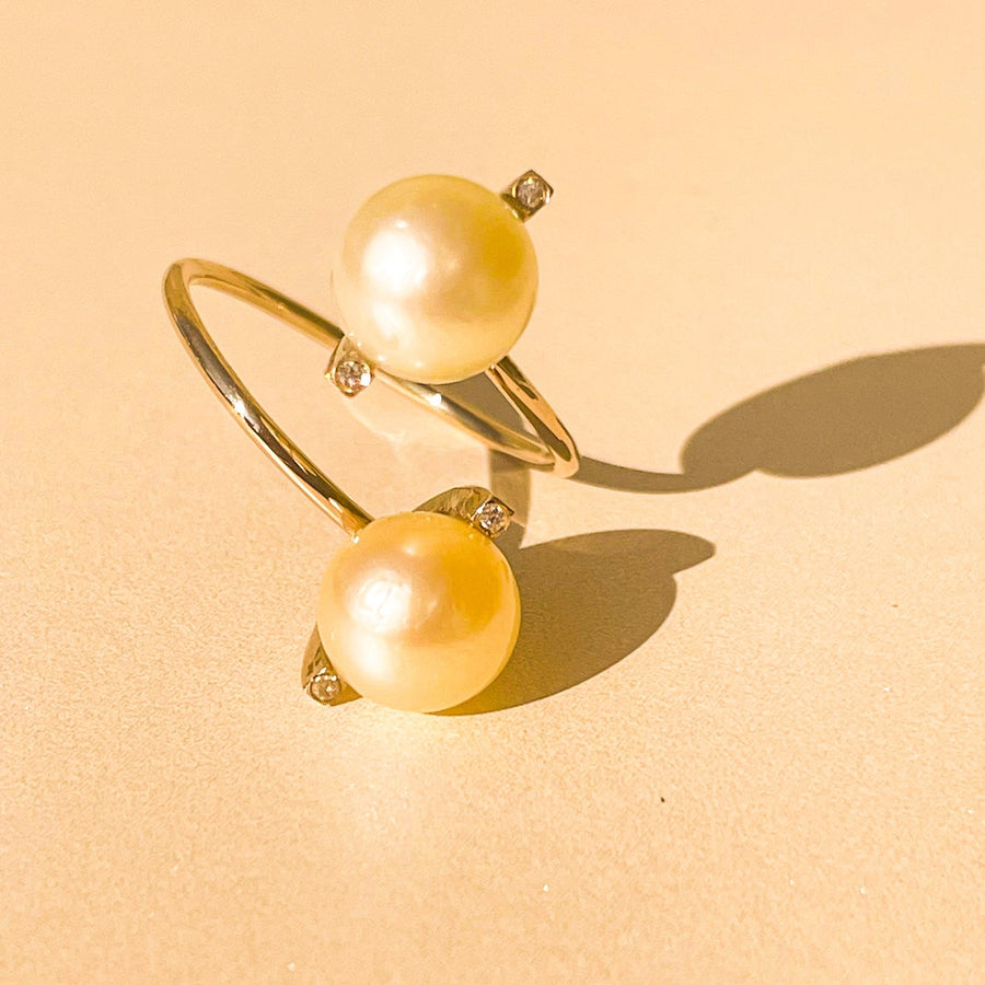 Anel Dot Pérolas com Diamantes