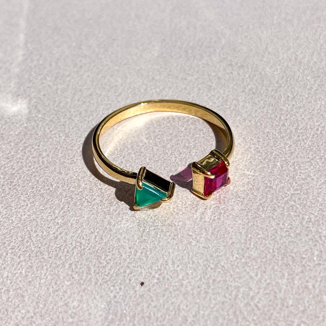 Anel de Ouro Duo Jade e Rubelita