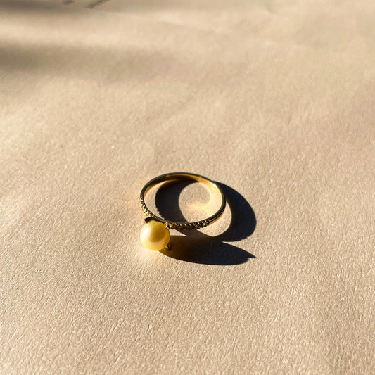Anel de Ouro Solitário Pérola Petit