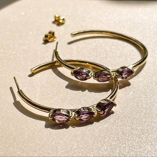 Argola de Ouro Navettes com Ametistas