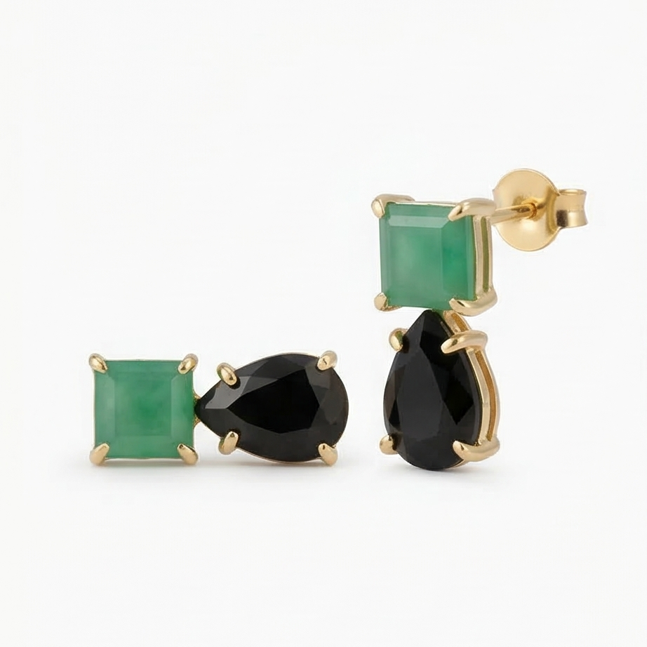 Brincos de Ouro Duo Ônix e Jade