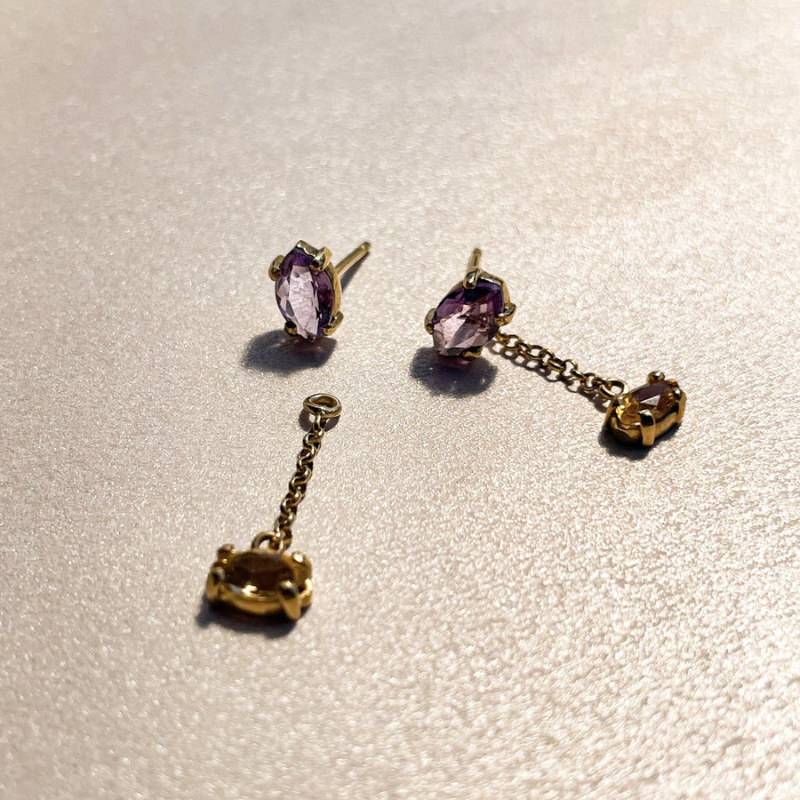 Brincos de Ouro Stud Navette Removível