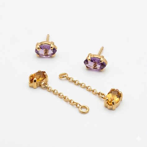 Brincos de Ouro Stud Navette Removível