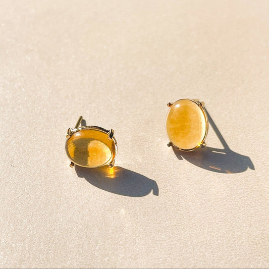 Brincos de Ouro Cabochão Citrino
