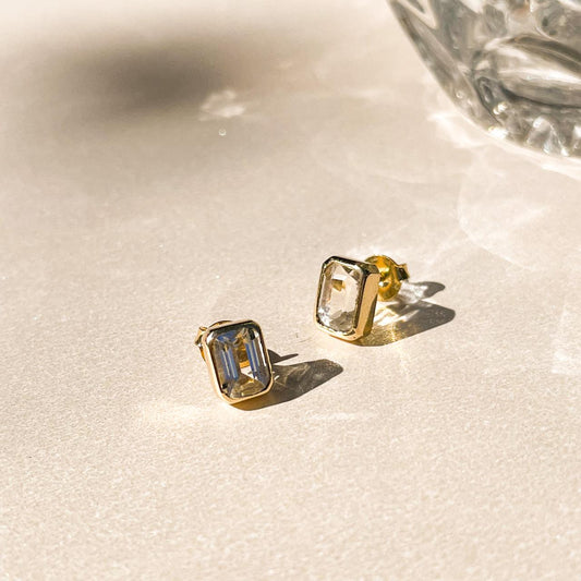 Brincos de Ouro Dot Estruturado com Cristal