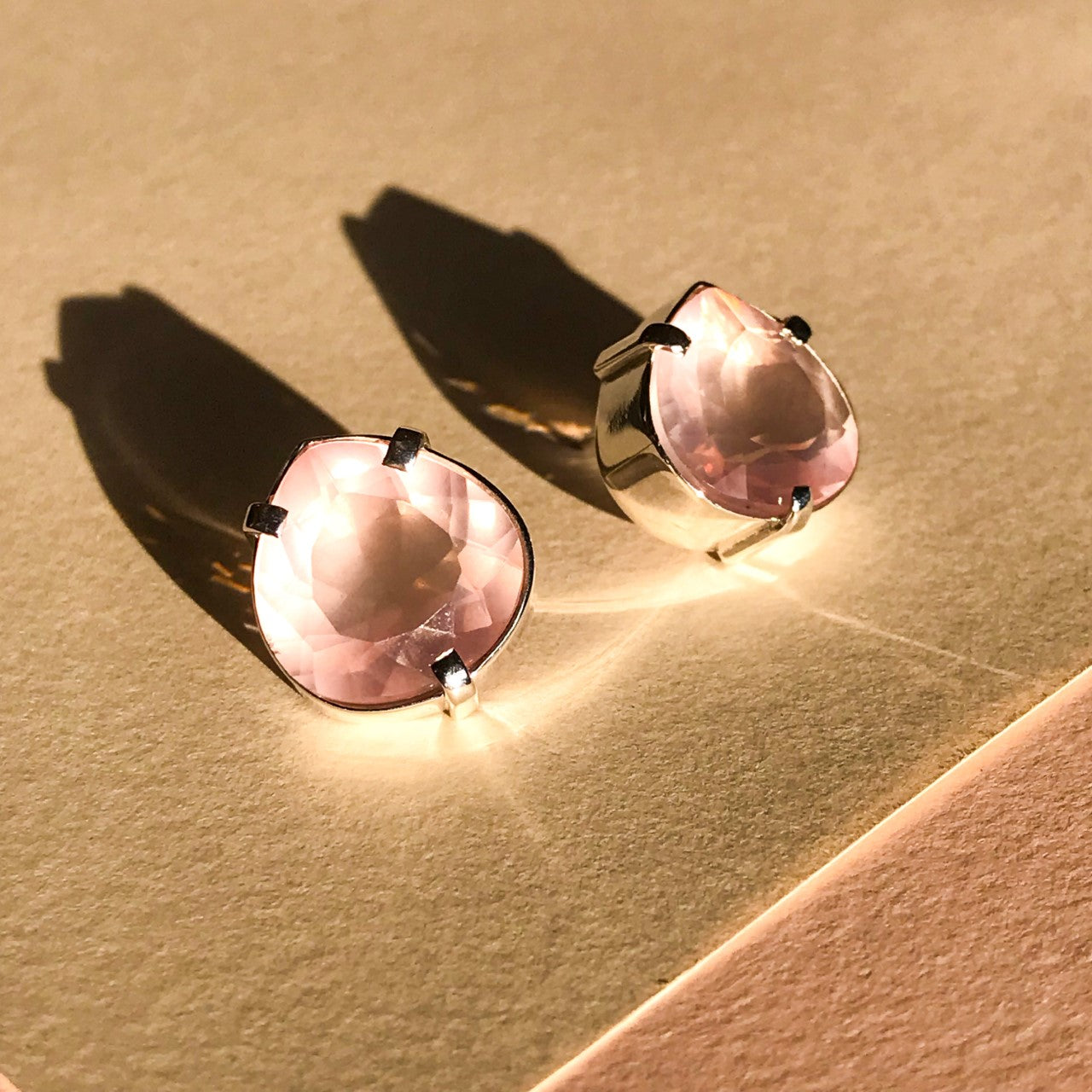 Brincos de Prata Drop Quartzo Rosa